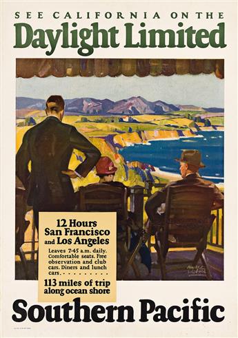 MAURICE LOGAN (1886-1977). SOUTHERN PACIFIC / [SEE CALIFORNIA] & [LAKE TAHOE]. Two posters. 1928-1929. Each 23x16 inches, 58½x40¾ cm.